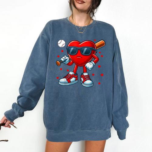 Heart Love Baseball Valentine Outfit Men Boy Comfort Colors Sweatshirt - Sportilla