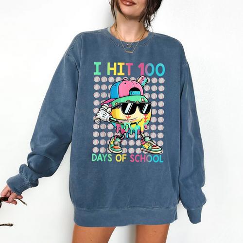 I Hit 100 Days Of School Baseball Drip 100th Day Of School Comfort Colors Sweatshirt - Sportilla
