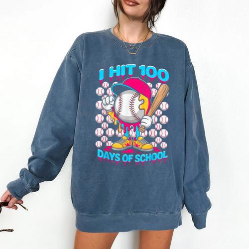 I Hit 100 Days Of School Baseball Ice Cream Drip Comfort Colors Sweatshirt - Sportilla