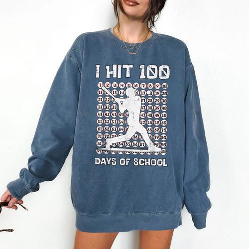 I Hit 100 Days Of School Baseball Player 100th Day Boys Kids Comfort Colors Sweatshirt - Sportilla