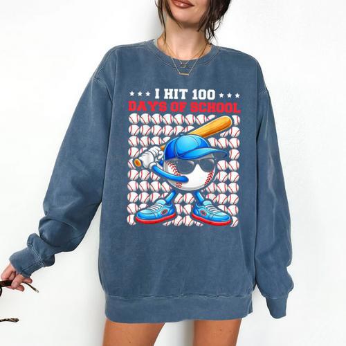 I Hit 100 Days Of School Baseball Player Kids Boys Son Comfort Colors Sweatshirt - Sportilla