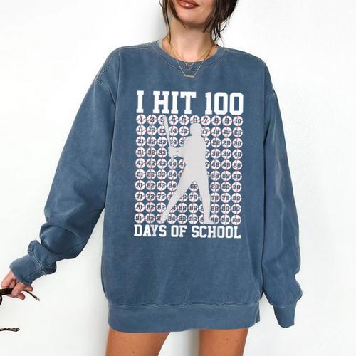I Hit 100 Days Of School Boys Kids 100th Day Balls Baseball Comfort Colors Sweatshirt - Sportilla