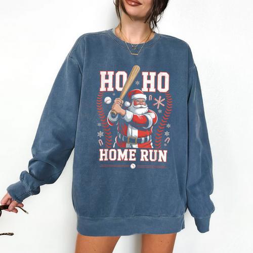 Ho Ho Home Run Baseball Christmas Holiday Sports Santa Comfort Colors Sweatshirt - Sportilla