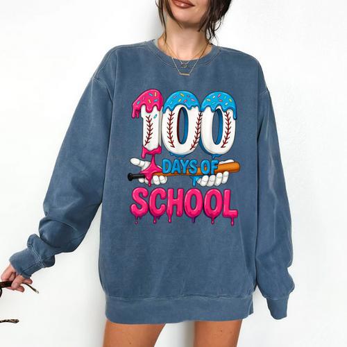 HUGvyn 100 Days Of School Baseball Ice Cream Teacher Student Comfort Colors Sweatshirt - Sportilla