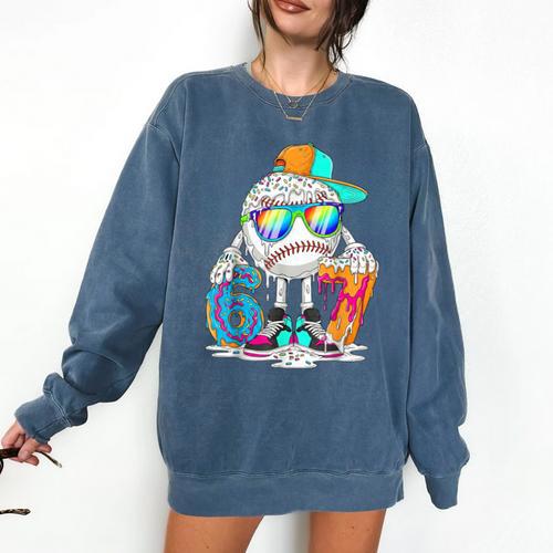 HUGvyn 6 7 Baseball Number Kid Drip Ice Cream Six Seven Meme Comfort Colors Sweatshirt - Sportilla