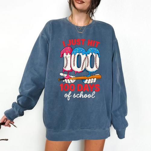 HUGvyn I Just Hit 100 Days Of School Baseball Ice Cream Boys Comfort Colors Sweatshirt - Sportilla