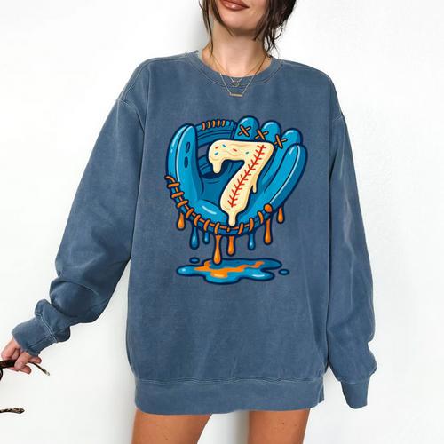 Ice Cream Baseball Glove 7th Birthday Edition Comfort Colors Sweatshirt - Sportilla