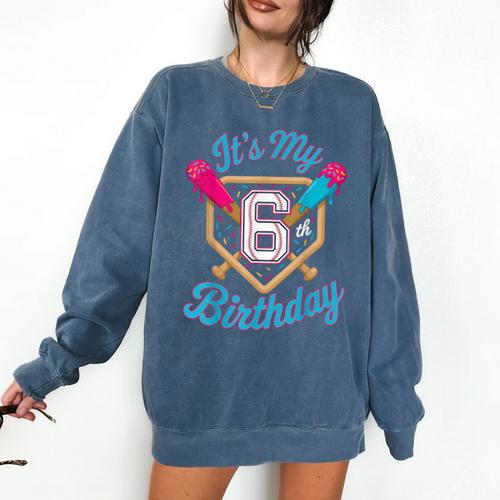 It's My 6th Birthday Baseball Fan Fun Party Celebration Comfort Colors Sweatshirt - Sportilla