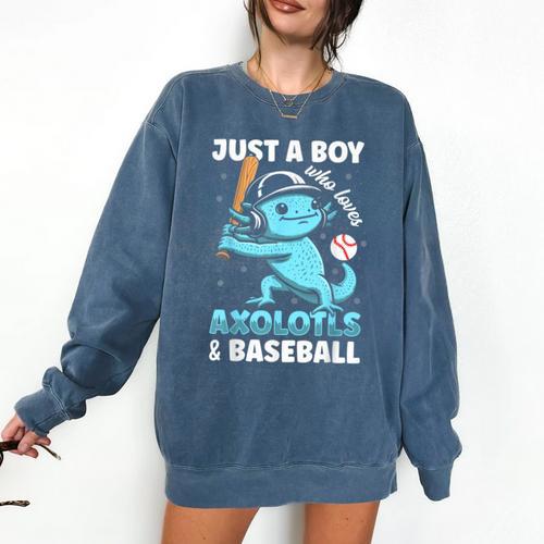 Just A Boy Who Loves Axolotls & Baseball Comfort Colors Sweatshirt - Sportilla