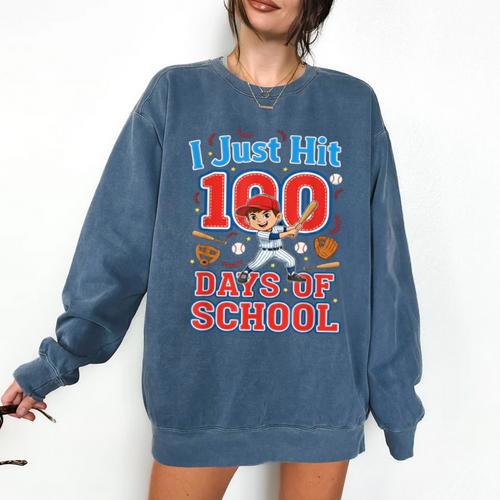 I Just Hit 100 Days Of School Baseball 100th Day Boys Kids Comfort Colors Sweatshirt - Sportilla