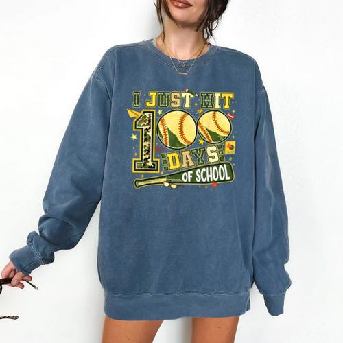 I Just Hit 100 Days Of School Baseball Teacher Boy Girl Kid Comfort Colors Sweatshirt - Sportilla