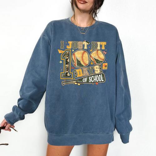 I Just Hit 100 Days Of School Baseball Teacher Student Retro Comfort Colors Sweatshirt - Sportilla