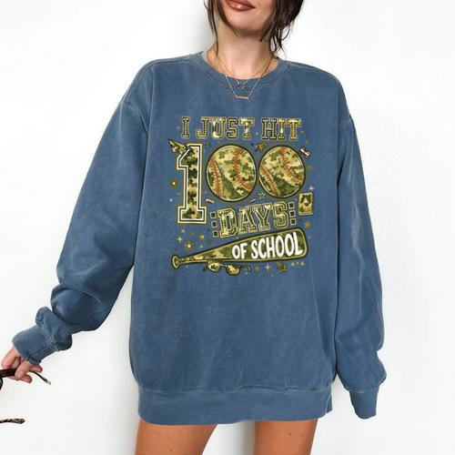 I Just Hit 100 Days Of School Camouflage Baseball Comfort Colors Sweatshirt - Sportilla