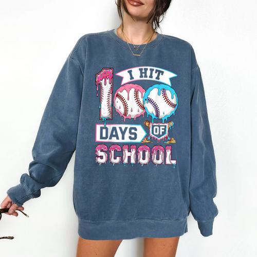 Kids 100 Days Of School Boys 100th Day Baseball Drip Toddler Comfort Colors Sweatshirt - Sportilla