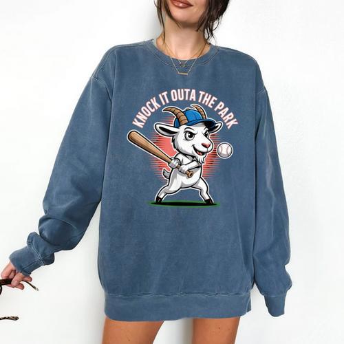 Knock It Outa The Park Baseball Goat Home Run Comfort Colors Sweatshirt - Sportilla