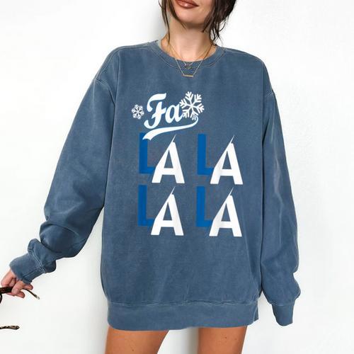 LA Baseball Fan Christmas FA La La Holiday Blue Theme Comfort Colors Sweatshirt - Sportilla