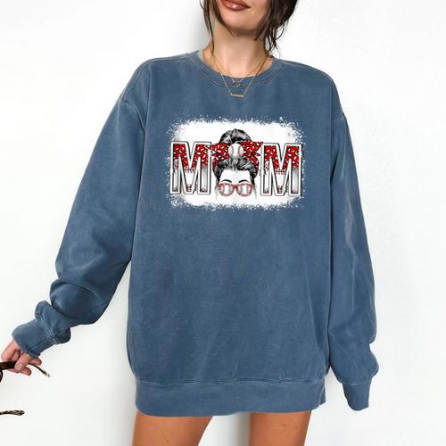 Leopard Baseball Mom Mama Mother's Day Son Daughter Boys Comfort Colors Sweatshirt - Sportilla