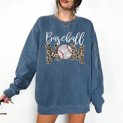Leopard Baseball Mom Matching Softball Mama Family Matching Comfort Colors Sweatshirt - Sportilla