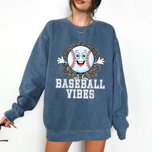 Leopard Baseball Vibes Game Day Softball Life Mom Comfort Colors Sweatshirt - Sportilla
