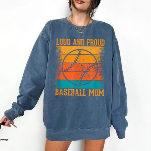 Loud And Proud Baseball Mom Vibrant Colorful Stripe Comfort Colors Sweatshirt - Sportilla