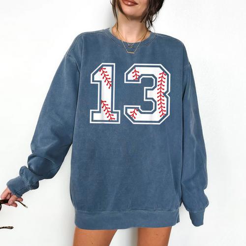 Lucky Number 13 Baseball Mom Baseball Number 13 Lucky 13 Comfort Colors Sweatshirt - Sportilla