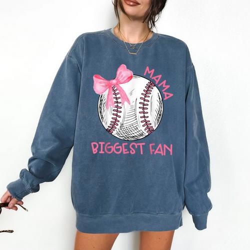 Mama Biggest Fan Coquette Bow Baseball Mom Fan Mother's Day Comfort Colors Sweatshirt - Sportilla