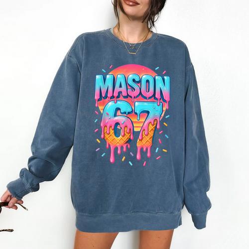 Mason 67 Costume Ice Cream Baseball Drip 6 7 Meme Six Seven Comfort Colors Sweatshirt - Sportilla