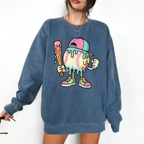 Melted Ice-Cream Baseball Mascot Pastel Pop Comfort Colors Sweatshirt - Sportilla
