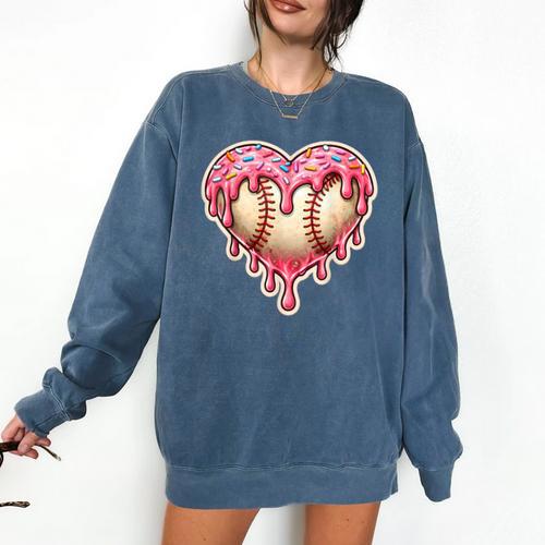 Melting Baseball Drip Heart Softball Player Lover Ice Cream Comfort Colors Sweatshirt - Sportilla