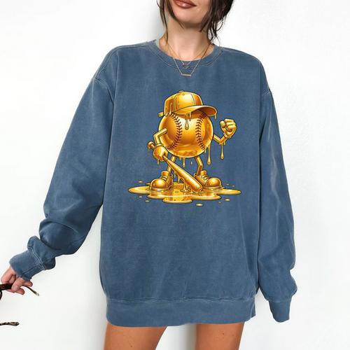 Melting Baseball Mascot Slugger Bat Cap Cartoon Comfort Colors Sweatshirt - Sportilla
