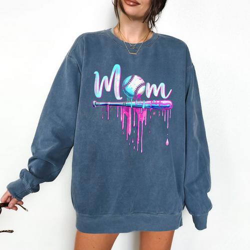 Mom Baseball Ice Cream Drip Birthday Boy Family Comfort Colors Sweatshirt - Sportilla