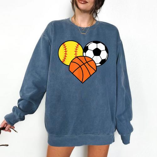 Mom Sports Heart Soccer Basketball Baseball Softball Comfort Colors Sweatshirt - Sportilla