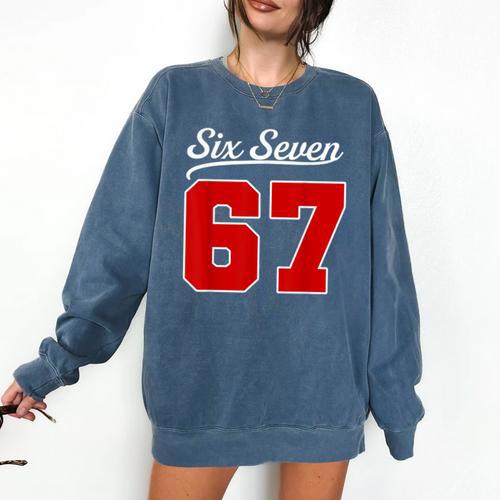Number 67 Numbered Six Seven Baseball Jersey Style Team 67 Comfort Colors Sweatshirt - Sportilla