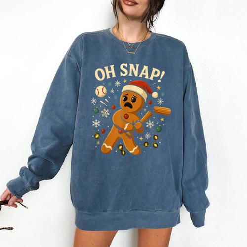 Oh Snap Gingerbreadman Christmas Baseball Comfort Colors Sweatshirt - Sportilla