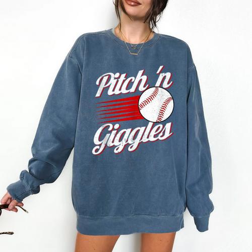 Pitch 'n Giggles Baseball Player Women Baseball Mom Comfort Colors Sweatshirt - Sportilla
