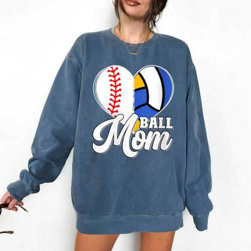 Proud Ball Mom Volleyball Baseball Mom Heart Comfort Colors Sweatshirt - Sportilla