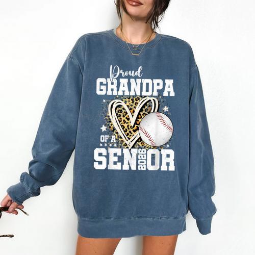 Proud Grandpa Of A 2026 Senior Baseball Graduation Leopard Comfort Colors Sweatshirt - Sportilla