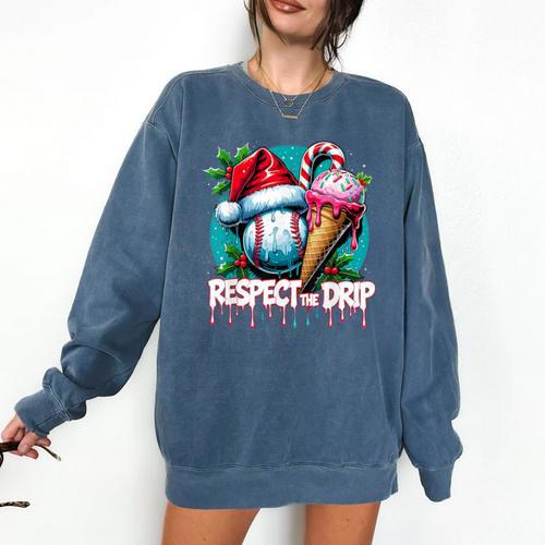 Respect The Drip Baseball Christmas Holiday Comfort Colors Sweatshirt - Sportilla