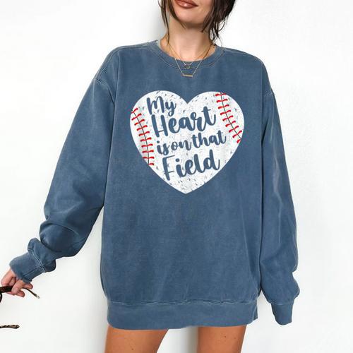 Retro My Heart Is On That Field Baseball Mom Mother's Day Comfort Colors Sweatshirt - Sportilla