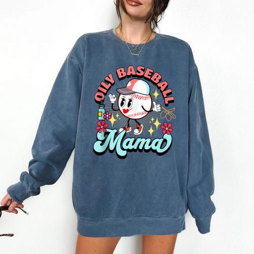 Retro Oily Baseball Mom Meme For Essential Oils Game Day Comfort Colors Sweatshirt - Sportilla
