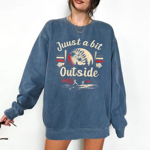 Retro Quote Just a Bit Outside Baseball Vintage Comfort Colors Sweatshirt - Sportilla