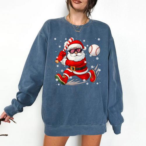 Santa Baseball Christmas Pajamas Xmas Men Boy Toddlers Comfort Colors Sweatshirt - Sportilla
