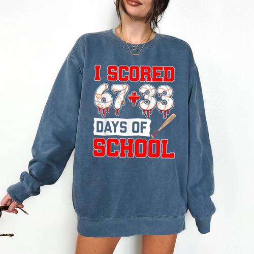 I Scored 6733 100th Days Of School Baseball Six Seven Meme Comfort Colors Sweatshirt - Sportilla