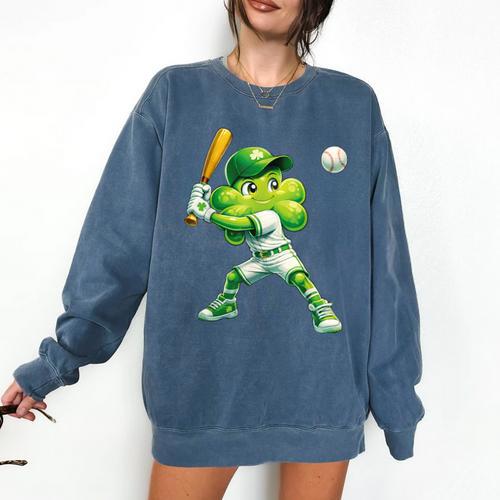 Shamrock Playing Baseball St Patricks Day Men Boys Kid Comfort Colors Sweatshirt - Sportilla