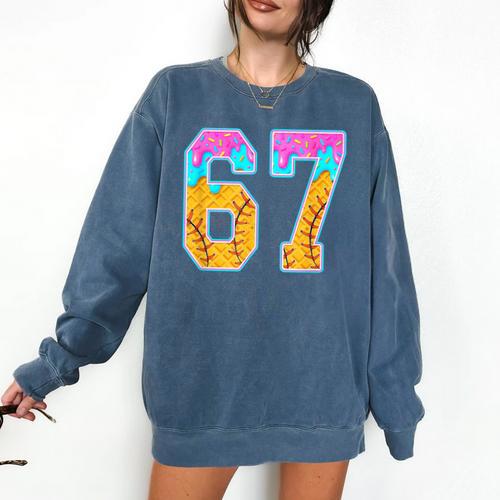 Six Seven Baseball Drip Comfort Colors Sweatshirt - Sportilla