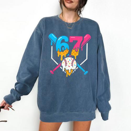 Six Seven Baseball Ice Cream Drip Cool 67 Gen Alpha Slang Comfort Colors Sweatshirt - Sportilla