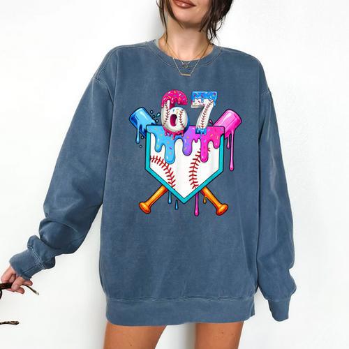 Six Seven Baseball Respect The Drip Boys Baseball Comfort Colors Sweatshirt - Sportilla