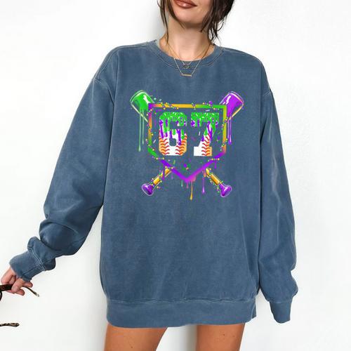 Six Seven Mardi Gras Baseball Sports Party Comfort Colors Sweatshirt - Sportilla