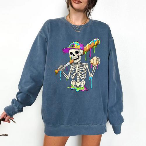 Skeleton Baseball Drip Boys Ice Cream Drip Youth Baseball Comfort Colors Sweatshirt - Sportilla