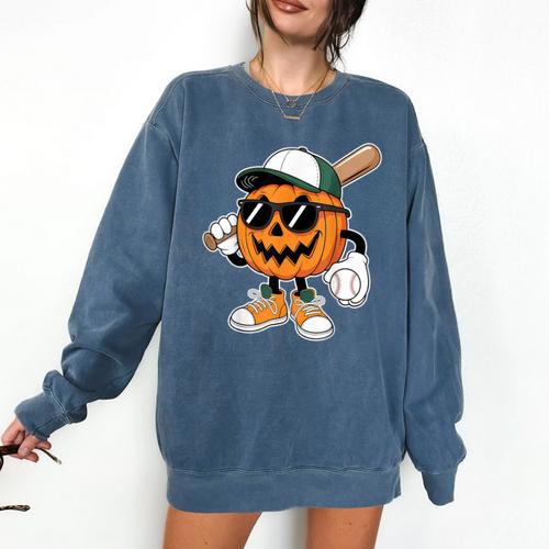 Spooky Jack O Lantern Baseball Halloween Costumes Boys Comfort Colors Sweatshirt - Sportilla